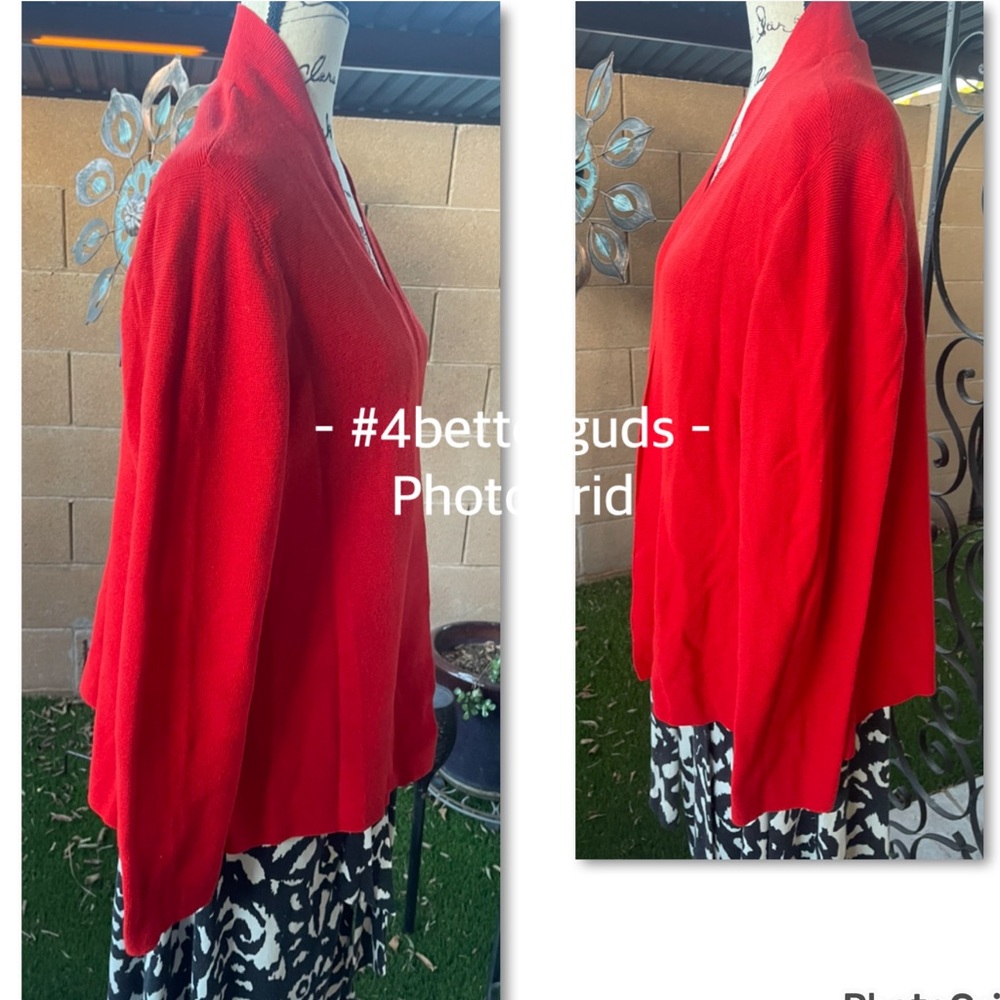 Eileen Fisher OpenโCardigan Organic Cotton Knit Sweater Red Large - Picture 2 of 16